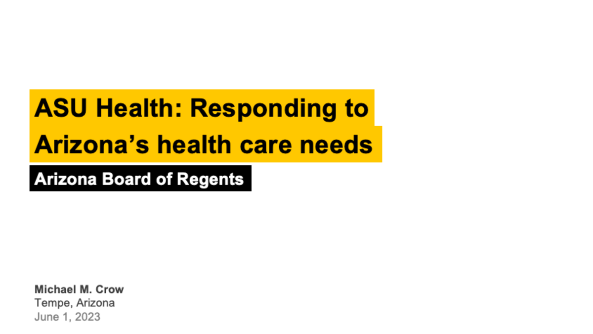 A title slide to the ASU Health PowerPoint presentation