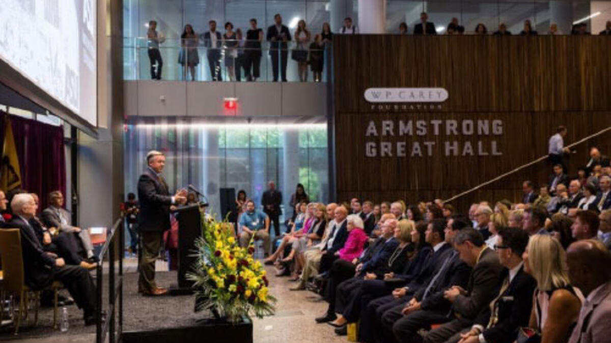 ASU President Michael Crow gives remarks at the Beus Center for Law and Society